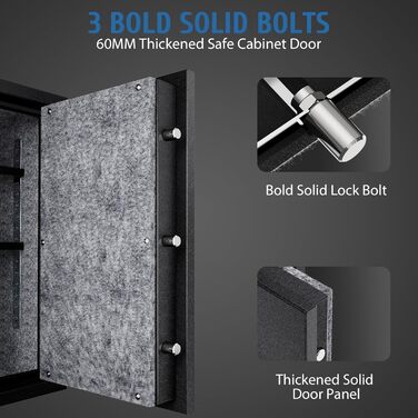 Біометричний вогнестійкий сейф WASJOYE з відбитком пальця, цифровою клавіатурою та зарядкою Type-C, 66L, для дому, офісу, готелю, водонепроникний, для документів та готівки