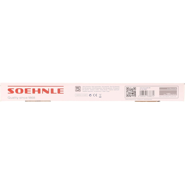 Ваги для ванної кімнати Soehnle Style Sense Safe 300, великий РК-дисплей, захист від відбитків пальців, нержавіюча сталь