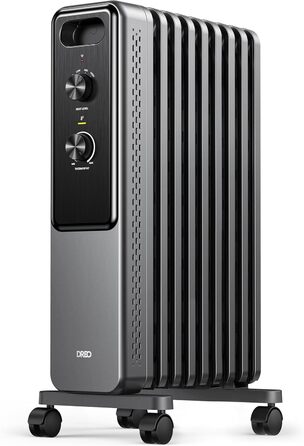 Електричний масляний радіатор Dreo з 9 ребрами, 2000W, тихий, з захистом від перегріву та перекидання, термостатом, дитячим замком, енергозберігаючий
