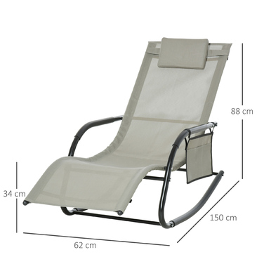 Крісло-гойдалка, садове крісло-гойдалка, шезлонг з металевою сіткою, чорний + світло-сірий, 150 x 62 x 88 см