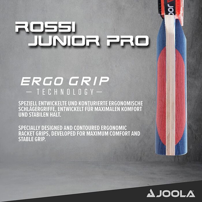 Ракетка для настільного тенісу JOOLA Rosskopf Junior Pro схвалена ITTF дитяча ракетка для настільного тенісу 5 зірок, ручка синя / червона, товщина губки 1,8 мм Одиночна