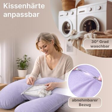 Подушка для вагітних ELONEO NEU для сну на боці, подушка для годування, XXL, фіолетова, знімний чохол, подушка для читання, пральна