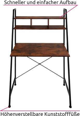 Письмовий стіл Tectake з полицею, офісний стіл в промисловому дизайні, 85,5 х 46,5 х 140 см, комп'ютерний стіл з 3 відділеннями для зберігання і полицею з дерева, чорний металевий каркас (індустріальний темно-коричневий)