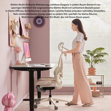 Ергономічне крісло Musso E80 Muse FemmePosture™ для жінок - регулювання спинки до 135°, 3D-підтримка попереку, 17 см 4D-підголівник, висувна підніжка, регулювання глибини та висоти сидіння, регульовані підлокітники (Бежевий)