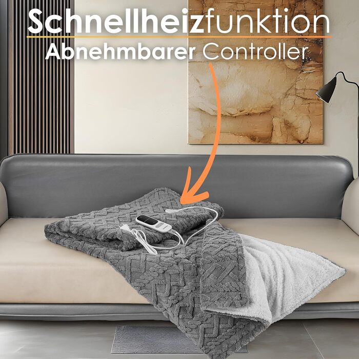 Електрична гріюча ковдра з автовимкненням 180x130 см, 9 температурних режимів, 40°C, пральна