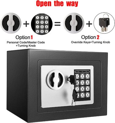 Електронний сейф Tresor Für Zuhause 6.6L: вогнестійкий, водонепроникний, з 2 ключами для цінностей та готівки