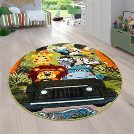 Домашній килим Paco Дитяча кімната Дитячий килимок для хлопчика Дівчинка Ігровий килимок Тваринний мотив Джунглі Пальми Візерунок Зелений Сірий Жовтий, Розмір 80x150 см (120 см Круглий)