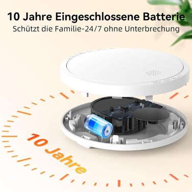 Датчик диму Rauchmelder з батареєю на 10 років, магнітне кріплення, EN14604, радіо, 85dB, без свердління, набір 6 шт.