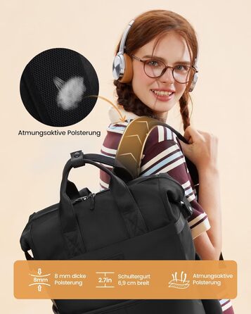 LOVEVOOK Рюкзак для жінок з відділенням для ноутбука 15.6 дюймів, шкільний, для подорожей, університету, бізнесу (17,3 дюйми, чорний)