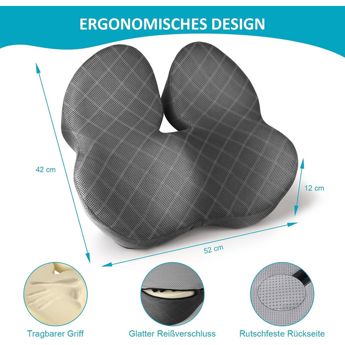Подушка для сидіння Fwiull з Memory Foam: ергономічна, для автомобіля, дивана, офісу, сірого кольору