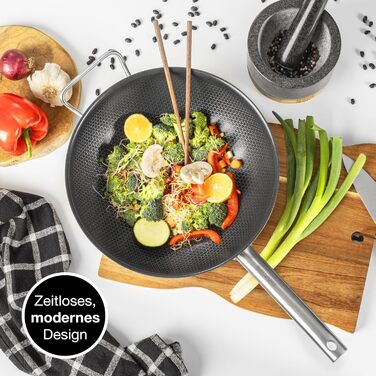 Вафельниця Moritz & Moritz з нержавіючої сталі 30 см з керамічним покриттям нового покоління - підходить для всіх типів плит - антипригарний вок з комірчастою структурою для смаження, тушкування та варіння без кришки