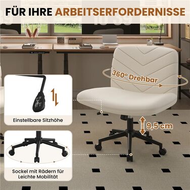 Крісло офісне Yaheetech з колесами, регульоване по висоті, з широким сидінням та середньою спинкою, для офісу та спальні, бежеве