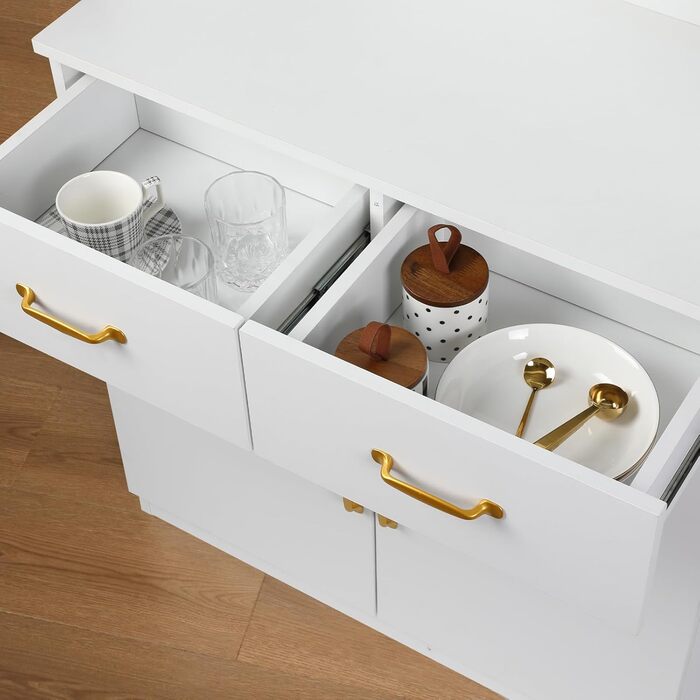 Кухонна шафа VOWNER з робочою поверхнею, буфет на 4 дверцята, шафа-вітрина, буфет з регульованими полицями, 80 x 40 x 180 см, для кухні, вітальні, офісу, їдальні (білий)