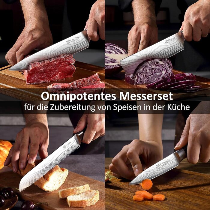 PAUDIN Profi: Набір кухонних ножів з нержавіючої сталі (7 шт.) - професійні, ергономічні, довговічні, для хобі та професійних кухарів