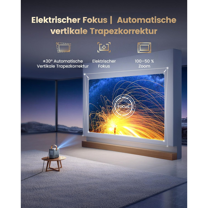 Проектор Mini Beamer 4K Smart з WiFi6, Bluetooth, Dolby Audio, підтримкою Netflix, автофокусом та вертикальною корекцією, сірий