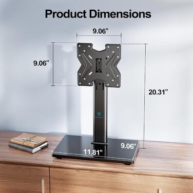 Настінний кріплення для телевізора PERLESMITH - поворотний, для 19-43 дюймів LCD/LED/PC моніторів, регульована висота, скло, VESA 200x200 мм