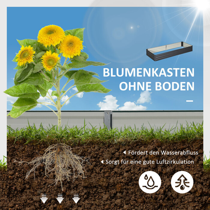 Підвищене грядка Outsunny зі сталі 241 x 90,5 x 30 см, ящик для рослин, ящик для квітів, грядка для саду, грядка для трав, грядка для овочів, сірий колір, для любителів садівництва.