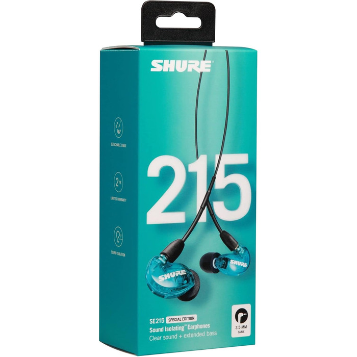 Накладні навушники Shure SE215SPE-EFS, ізоляція звуку, чистий звук глибокі баси, 3.5 мм - синій