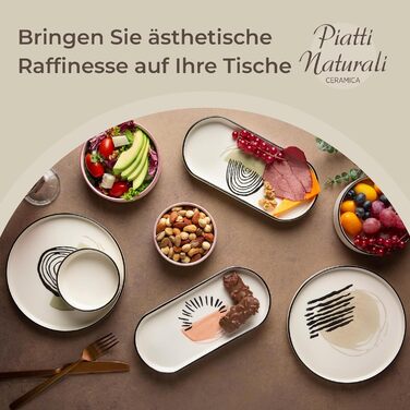 Набір посуду Piatti Naturali 6 персон для сніданку - набір тарілок з 14 предметів, столове сервірування, комбіноване обслуговування, тарілка для торта, можна мити в посудомийній машині - квіти (набір з 14 предметів - постмодерн)