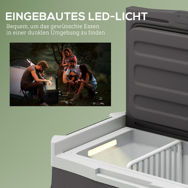 Outsunny 30-літровий компресорний холодильник, електричний холодильник з LED, ECO-режимом, роз’ємом, функцією утримання холоду, морозильна камера, термобокс, міні-холодильник 12/230 Вольт для автомобіля, вантажівки, кемпінгу, чорного кольору | Aosom