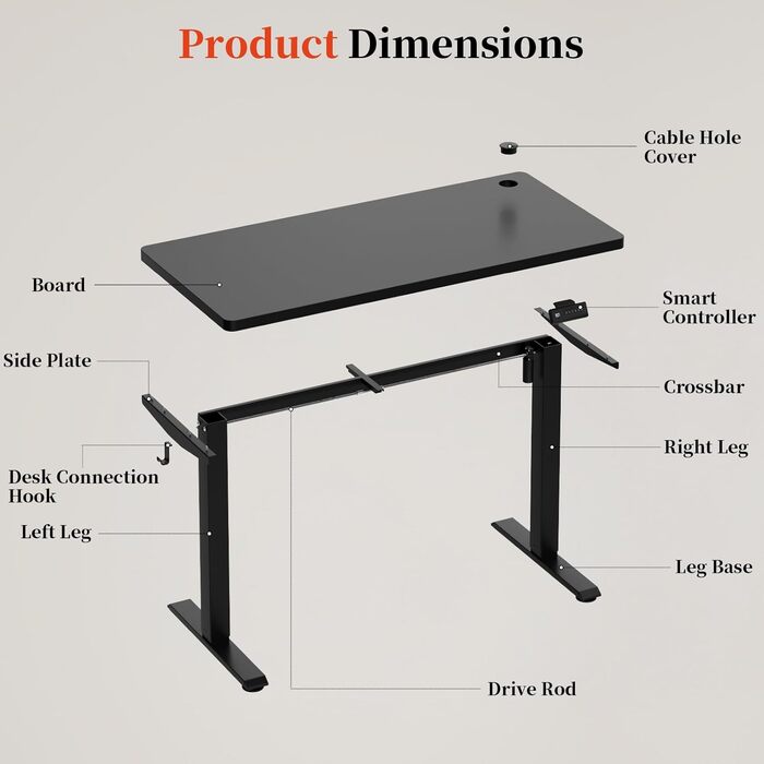 Електричний стіл 140x60 см: регульована висота, цільна стільниця, комп'ютерний стіл, без швів (чорний)