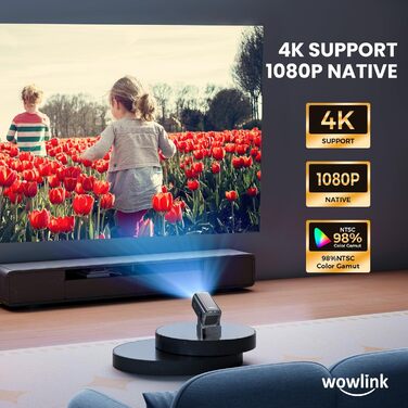 Портативний проєктор Beamer 4K з автофокусом та WiFi 6, Bluetooth 5.4 (2025 модель) – підтримка HDMI, USB, TV Stick, Laptop, чорний