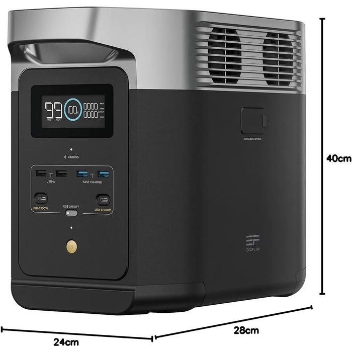 EcoFlow Delta 2 - портативна електростанція 1024Wh, сонячний генератор, LiFePO4 акумулятор, розширювана ємність до 3kWh, швидка зарядка, для кемпінгу та подорожей