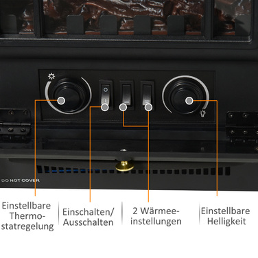 Електрокамін з підігрівом, електричний камін з LED-ефектом полум'я, декоративний камін потужністю 1000/2000 Вт, електрична імітація вогню з захистом від перегріву, камін-піч, чорного кольору.