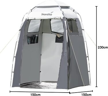 Душовий та кемпінговий намет-роздягальня Skandika: висота 230 см, світловідбиваюче покриття, непрозорий, з підлогою та вікнами