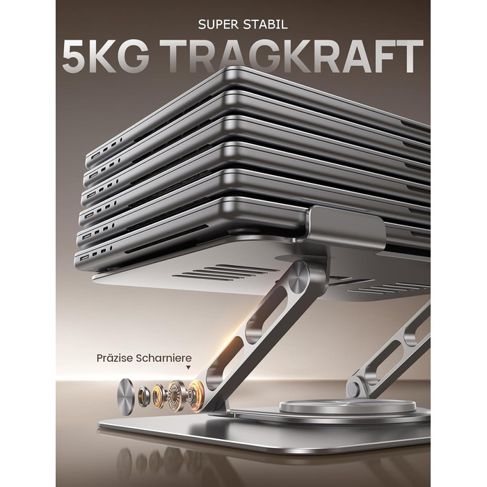 Підставка для ноутбука Lamicall, регульована - 360° обертання, складна, алюмінієва - для столу/офісу, універсальна ергономічна підставка для Macbook Pro Air, 10-17,3' - срібна