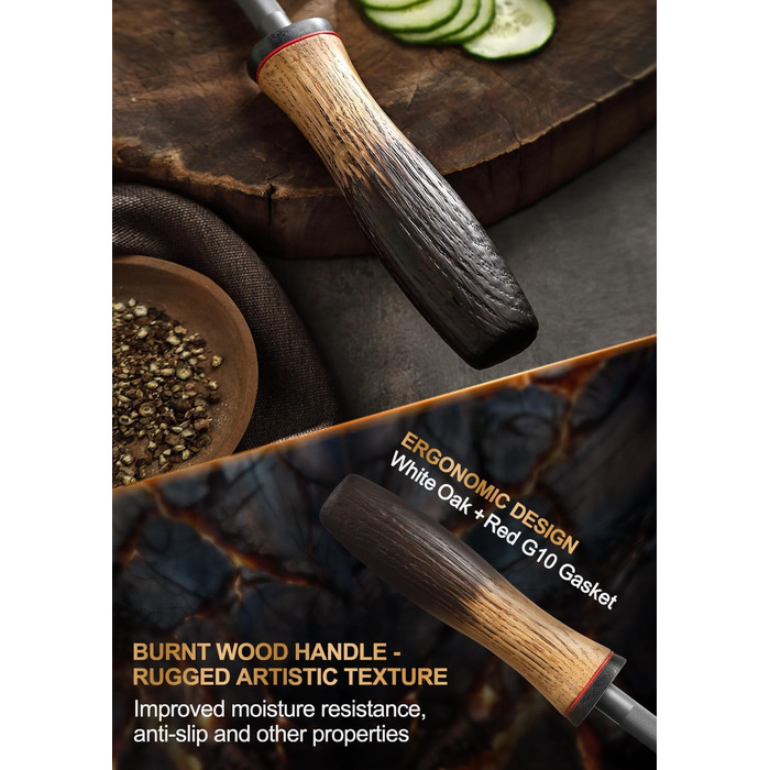 Набір кухонних ножів XINZUO Damaststahl: професійний шеф-ніж, кухонні ножі з дамаської сталі, преміум-якість, ергономічна ручка з білого дуба, серія Mo (заточувач у комплекті)