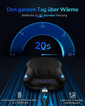 Електричний грієчка для рук, перезаряджуваний, USB, 2 шт. (чорний)