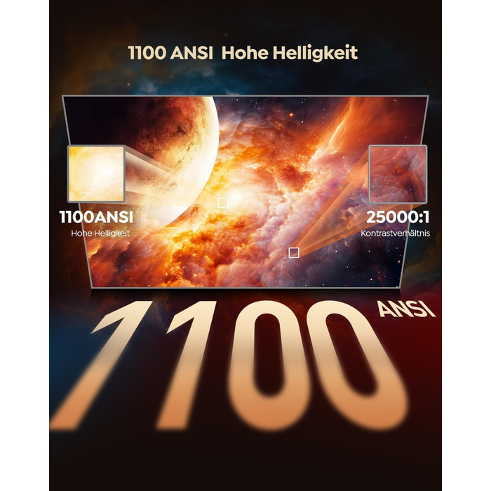 Проектор WiMiUS 1100 ANSI з 4K, Dolby Audio, WiFi 6, Bluetooth та Автофокусом для Домашнього Кінотеатру та Відкритих Подій (Android/iPhone)