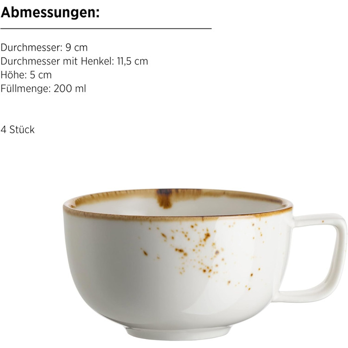 Набір кавових чашок MÄSER Serie Pintar, 8 предметів, порцеляна, вінтажний стиль, колір: коричневий