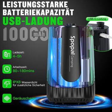 Портативна душова кабіна для кемпінгу з акумулятором 10000mAh, 20L відро, набір для душу на 2м шлангу, душ для саду, пляжу, миття авто