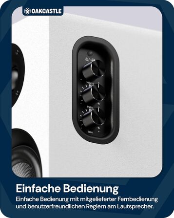 Акустична система Oakcastle BK100 Bluetooth 5.4, 60W 2.0 Hi-Fi поличні колонки для телевізора (HDMI ARC) та ПК, білі, з пультом