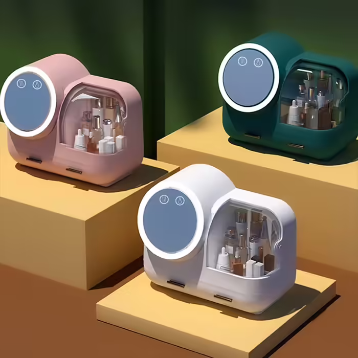 Acesunny органайзер для косметики з дзеркалом і LED-підсвіткою, бокс для макіяжу з кришкою, пилозахист, USB-зарядка, рожевий