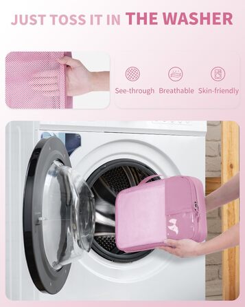 Набір органайзерів для валізи ECOHUB, 6 шт. — Подорожні сумки-кубики з ID-тегами, дихаючі легкі органайзери для одягу та рюкзака з перероблених матеріалів (Темно-рожевий)