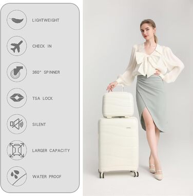 Валіза-тележка KONO, велика, легка, з жорстким корпусом, TSA-замок, 4 колеса (біла, XL)