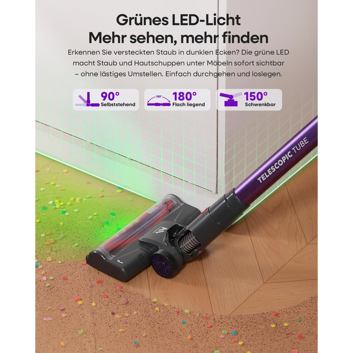 Акумуляторний бездротовий пилосос AlloyMove A03 Lila: 45000Pa, 450W, 60 хвилин, LED, для тварин, килимів, твердих поверхонь