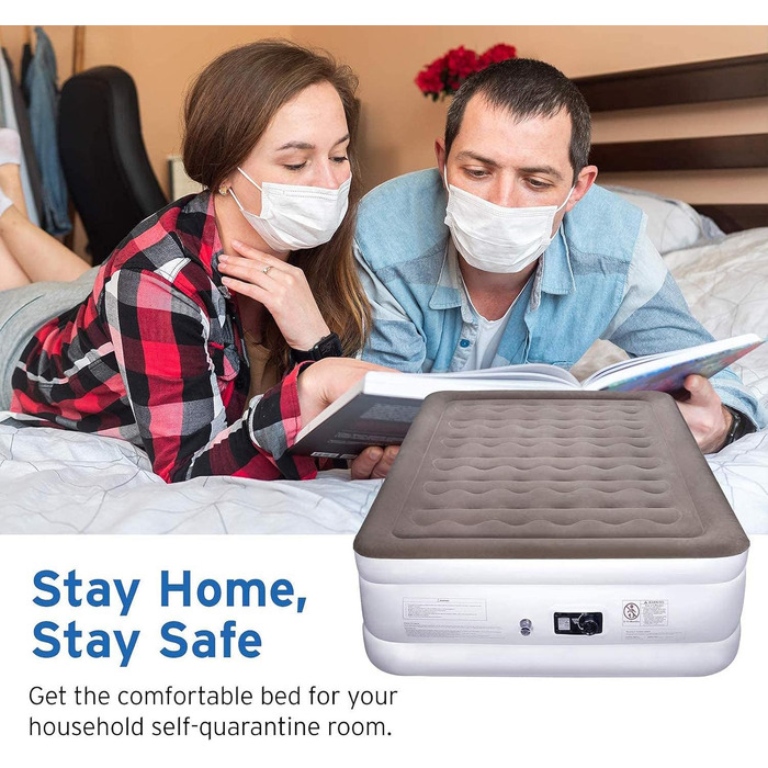 Надувне ліжко Etekcity EAM-ET2/EAM-DQE1: односпальне, для кемпінгу, 203x152x46 см, біле/коричневе