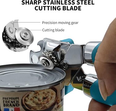 Ручний відкривач консерв з магнітом, багатофункціональний, з відкривачем для пляшок, з нержавіючої сталі, зручна ручка (блакитний)