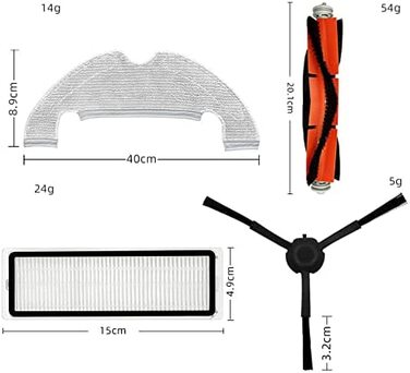 Набір аксесуарів для Dreame Z10 Pro L10 Plus: 20 предметів, 2 щітки, 4 фільтра Hepa, 4 бічних щітки