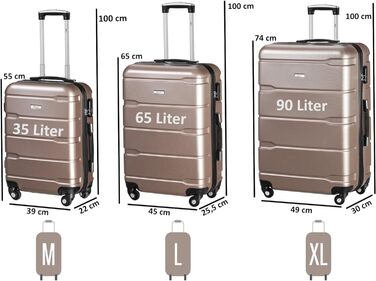 Набір валіз Zelsius 4 шт. з ABS, з кодовим замком, 4 колеса, внутрішній роздільник | Набір валіз з твердим корпусом, велика валіза, набір багажу, ручна валіза (шампань, 3 шт.)