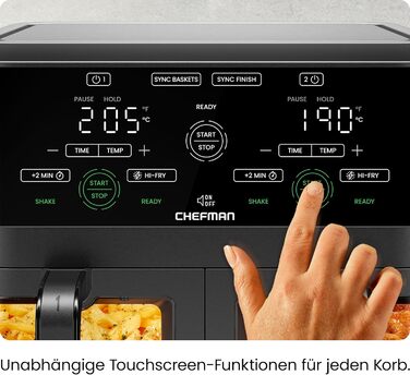 Фритюрниця повітряна CHEFMAN з подвійним кошиком 5.6L, цифрове управління, чорна