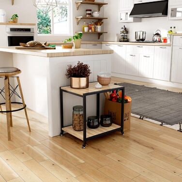 Двоярусний стіл для принтера Padma з універсальними роликами 45 x 35 см, мобільний, з дерева та металу, для офісу, факса, копіювальника, сканера SZCJ-20401-BK (волоський горіх)