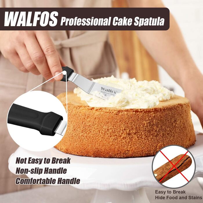 Кутова лопатка для глазурі WALFOS лопатка для прикраси торта з нержавіючої сталі для випікання, пластикова ручка для зручного захоплення (15 см, 20 см, 25 см) 3 шт. , під кутом