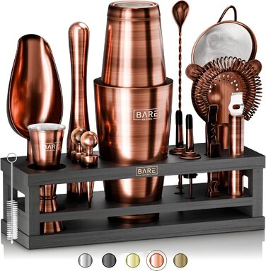 Набір бармена BARE BARREL® Mixology: 16 предметів для приготування коктейлів | Шейкер Boston, Мартіні, 35 рецептів | Преміум якість, мідь/чорний