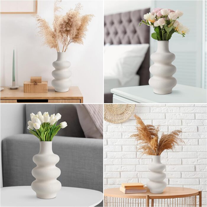 Керамічна ваза для квітів з дизайном пончиків - трава пампаси, сухі та живі квіти - прикраса вази для офісу, обідніх столів, весіль - макс. 60 символів, 25