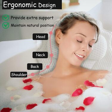Велике подушечка для ванни King Mills: комфорт та підтримка голови та шиї, м'яка тканина 4D Air Mesh, підходить для всіх ванн